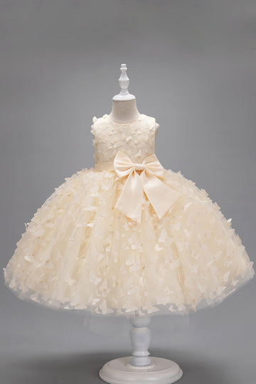 Champagne Princesse Papillon Tulle Robe de fille avec nœud